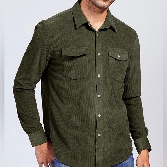 BRAND NEW MENS GREEN CASUAL BUTTON DOWN CORDUROY OVERSHIRT NWT - Picture 2 of 6